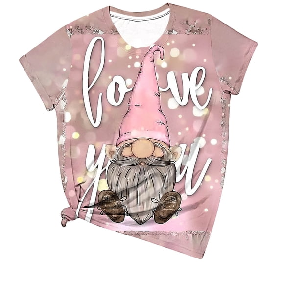 Love You Letter Tshirts for Womens Valentines Day Crewneck Short Sleeve Tops Cute Gnome Graphic Tee