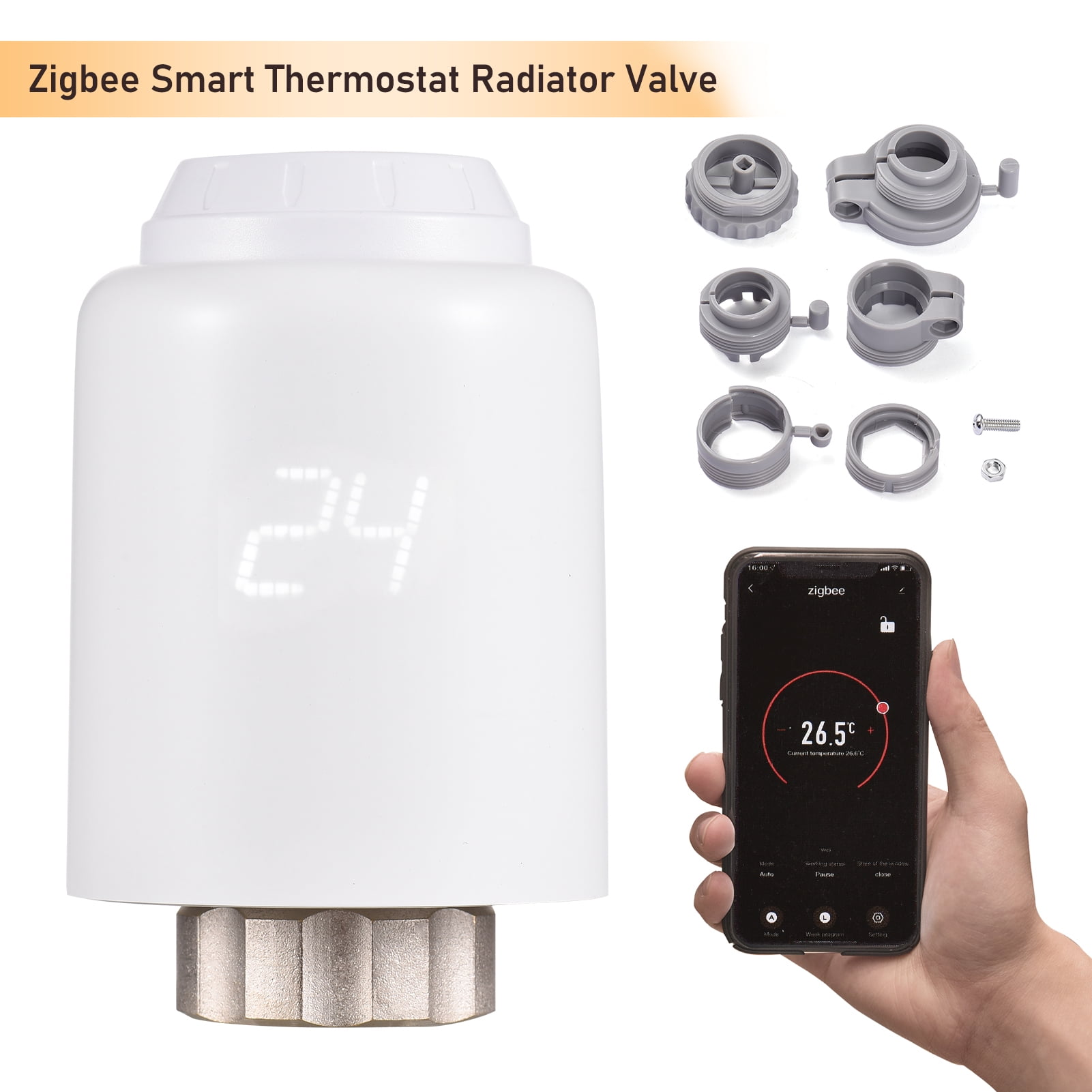 BIMZUC ZigBee Smart Thermostatic Radiator Valve Programmable Temperature Controller TRV Compatible with Alexa, App Control (Zigbee Hub Required, 2.3 in / 58.4 mm)