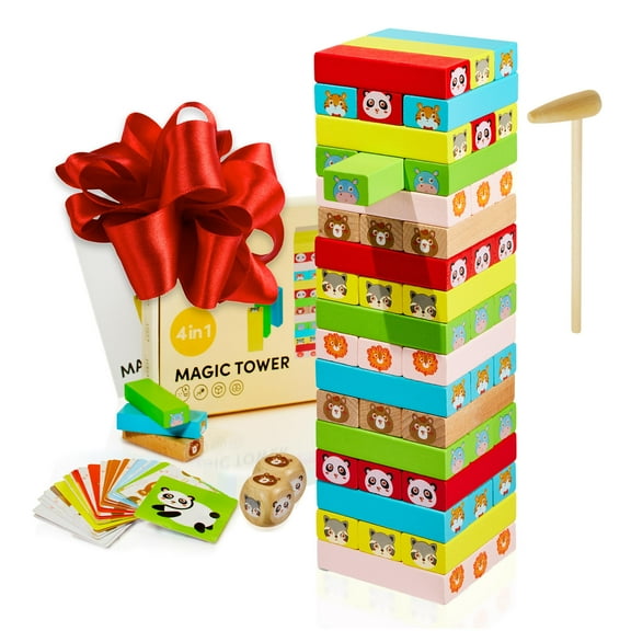 CUBIDI Original Wooden Stacking Tumbling Tower Game That Promotes Development & Motor Skills of Toddlers Block Game for Children & Adults and Family