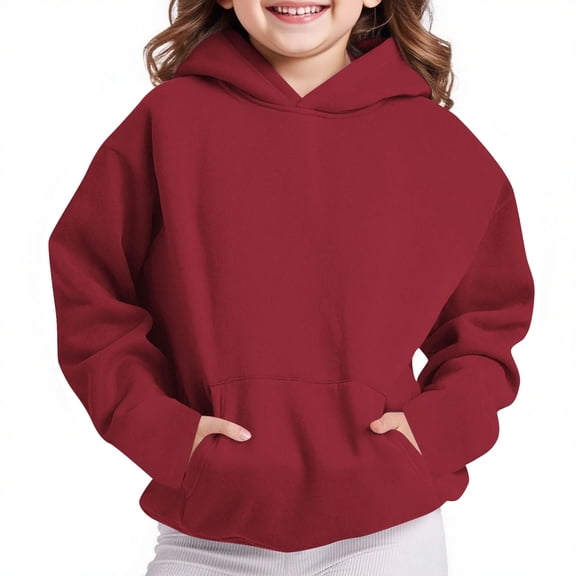 Emitonse Toddler Boys Sweatshirts Girls Hoodie Cute Hooded Sweatshirt With Pocket Baggy Kids Pullover Winter Back To School Clothes Teens Wine,Size 15-16 Years