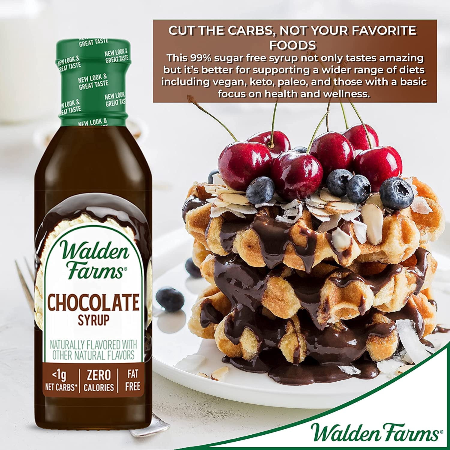 Walden Farms Chocolate Syrup, 12 oz., 0g Net Carbs Keto Friendly, Non-Dairy, No Gluten, and Sugar Free, Sweet and Delicious Flavor for Pancakes, Waffles, French Toast, 6 Pack