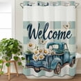 thumbnail image 3 of Blue Truck Spring Floral No Hook Shower Curtain Waterproof,Bathroom Curtains with Snap in Liners and See Through Top Window,Teal Plaid Butterflies Vintage Hotel Bathtub Curtains Shower 72"Wx96"L, 3 of 8