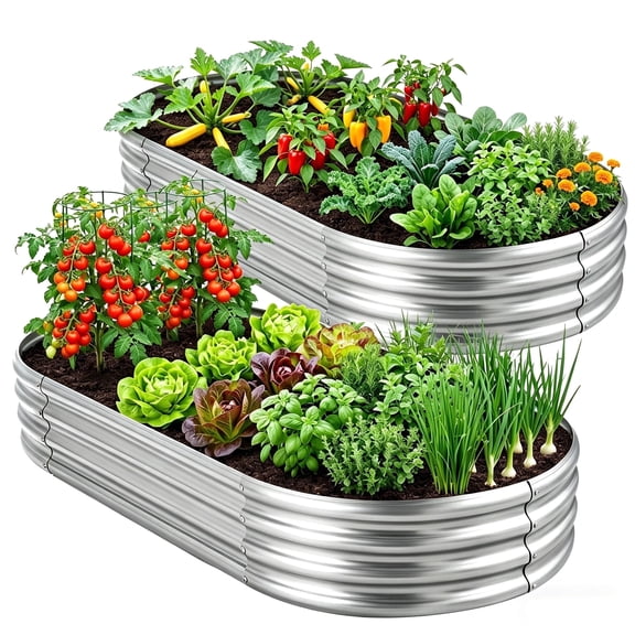 MATSKY Galvanized Steel Raised Garden Beds, Outdoor 8x4x1ft Metal Planter Box 2-Pack for Vegetables, Open-Bottom, Silver