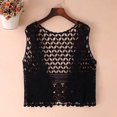 thumbnail image 4 of Skymirror Women Summer Vest Hollow Out Retro Knitted Crochet Sleeveless Loose Solid Color Open Stitch Thin Cardigan Daily Outwear Coat Top, 4 of 8