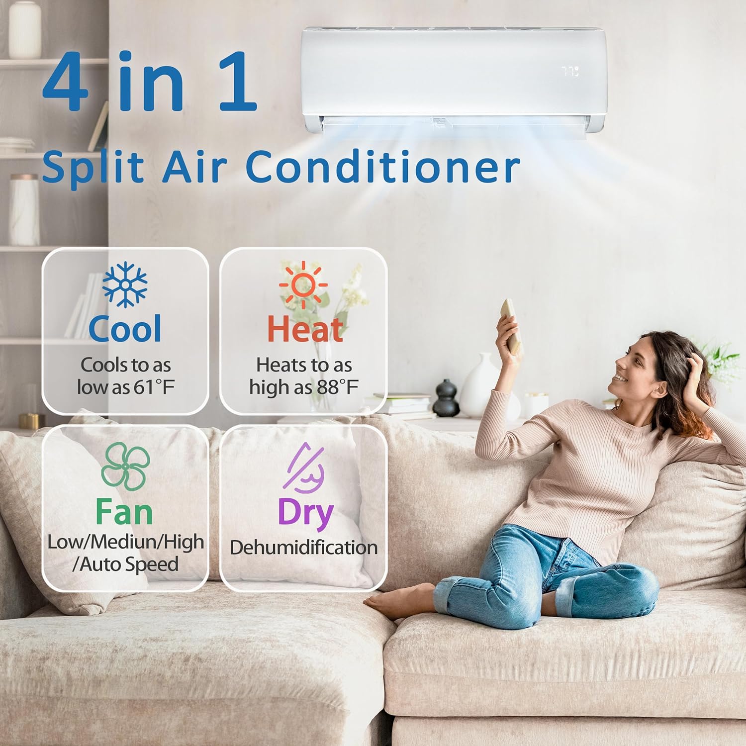 ICEELF 9000 BTU Mini Split Air Conditioner, Air Conditioner and Heat Pump 19 SEER, Cools up to 450 Sq.Ft, 115V Wifi Enabled Air Conditioner & Heater Ductless Inverter System (115v/19 SEER - WIFI)