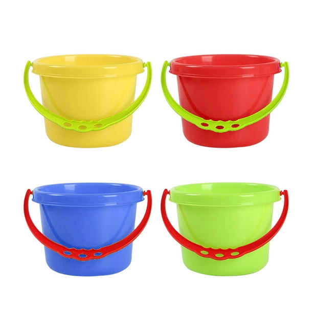 4 piezas de cubo de plástico para niños, mini cubo de juguete, mini cubo de agua, cubo de jardín de infantes, juguete para diversión en la playa (azul, rojo, amarillo, verde)