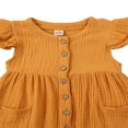 thumbnail image 2 of PENGXIANG Filles Été Mouche Manches Couleur Unie Col Robes à une Poitrine, 2 of 6