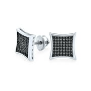 Geometric Mens Square Shaped Cubic Zirconia Micro Pave CZ Kite Stud Earrings for Men 925 Sterling Silver 5 7 9 11 12 MM