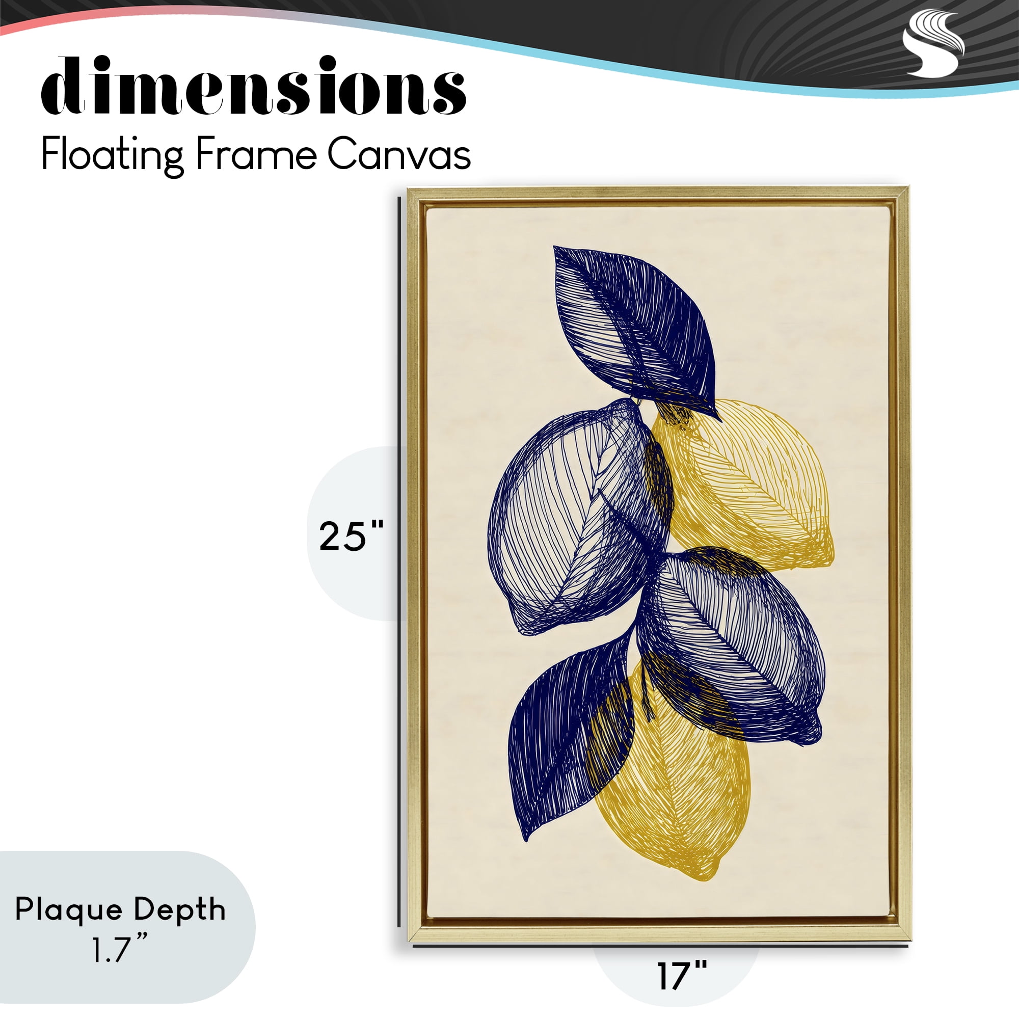 Stupell Industries Navy Lemons Botanical Sketch Gold Framed Floater Canvas Wall Art, design by Petal Prints Design
