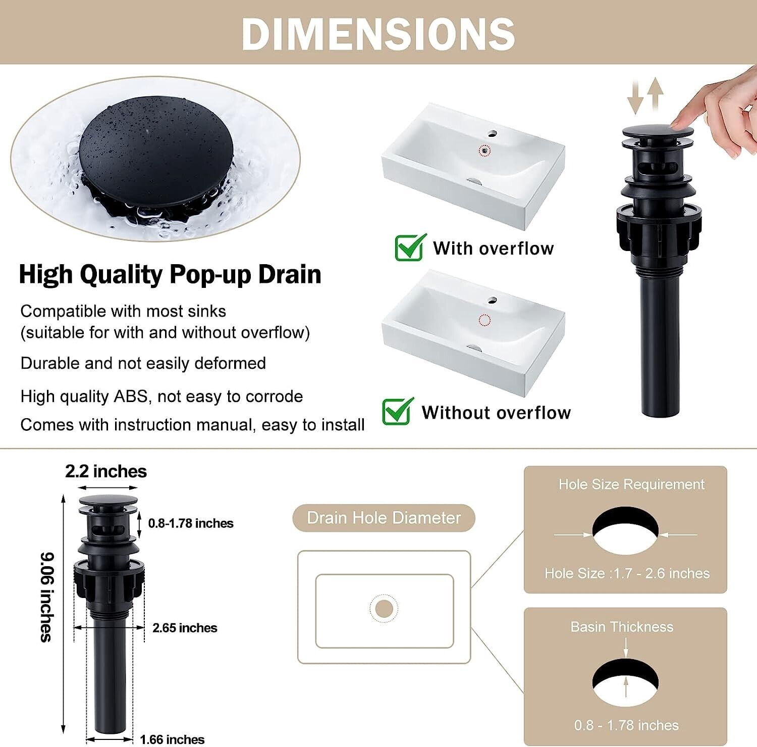 Matte Black Bathroom Sink Faucet 3Holes 4in Centerset Vanity Mixer with Drain