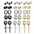 thumbnail image 1 of 15 Pairs Stainless Steel Cross Dangle Hoop Earrings For Men Women, 1 of 1