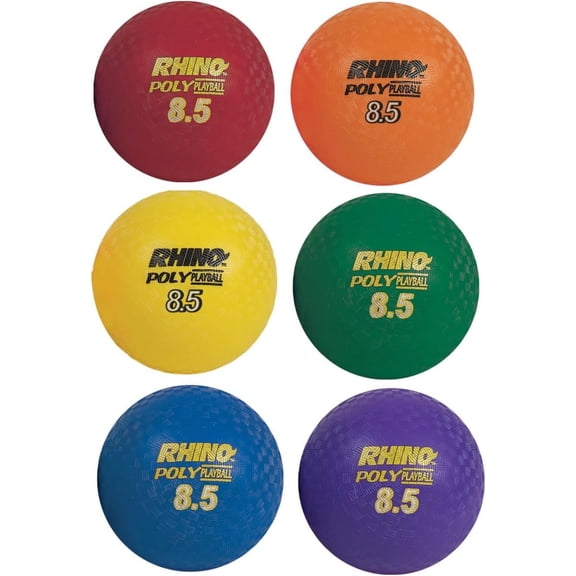 Rhino Playground Ball Set, 8 1/2" Diameter, Rubber, Assorted, 6 Balls/Set