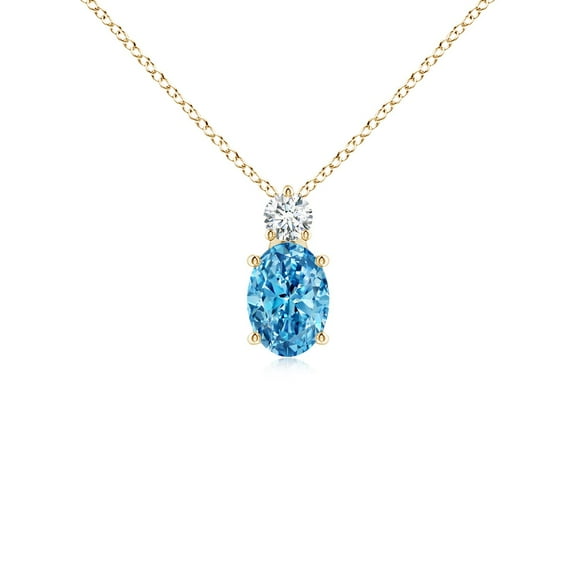 ANGARA Lab Grown Blue Diamond Pendant for Women in 14K Yellow Gold (Size-7x5mm| Clarity-VS) | April Birthstone, Anniversary, Jewelry Gift for Women | Lab-Grown Blue Diamond Necklace