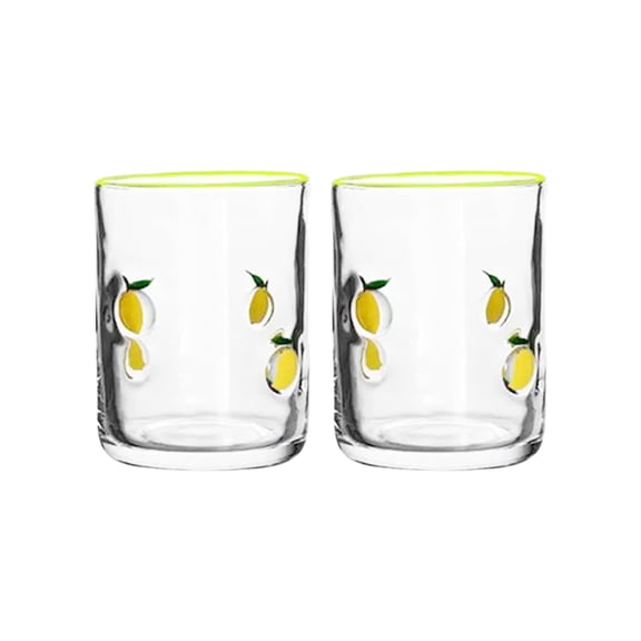 Vintage Lemon Design Glass Cups 14oz Pair Of Thick Barwares For homes And Event