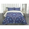 thumbnail image 3 of Ambesonne Floral Quilted Bedspread Set 3 Pcs, Oriental Circular Design, Queen Size, Navy Blue White and Blue, 3 of 5