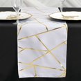 thumbnail image 2 of Efavormart 9 Ft Metallic White/Gold Foil Geometric Pattern Blush Polyester Table Runner, 2 of 10