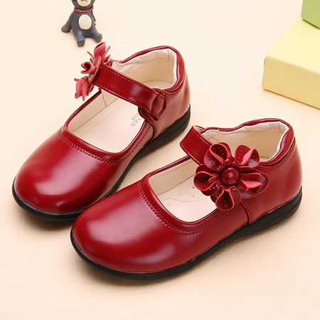 

kpoplk Baby Girls Shoes Shoes Children Shoes Flower Single Soft Baby Kid Dance Girls Leather Princess Baby Toddler Shoes Boys(Red)