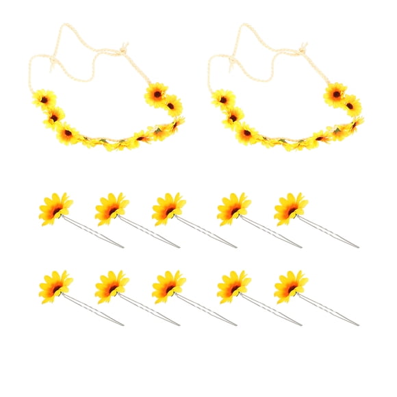 2 diademas de girasol con 10 pinzas para el pelo, accesorios para el cabello con flores.