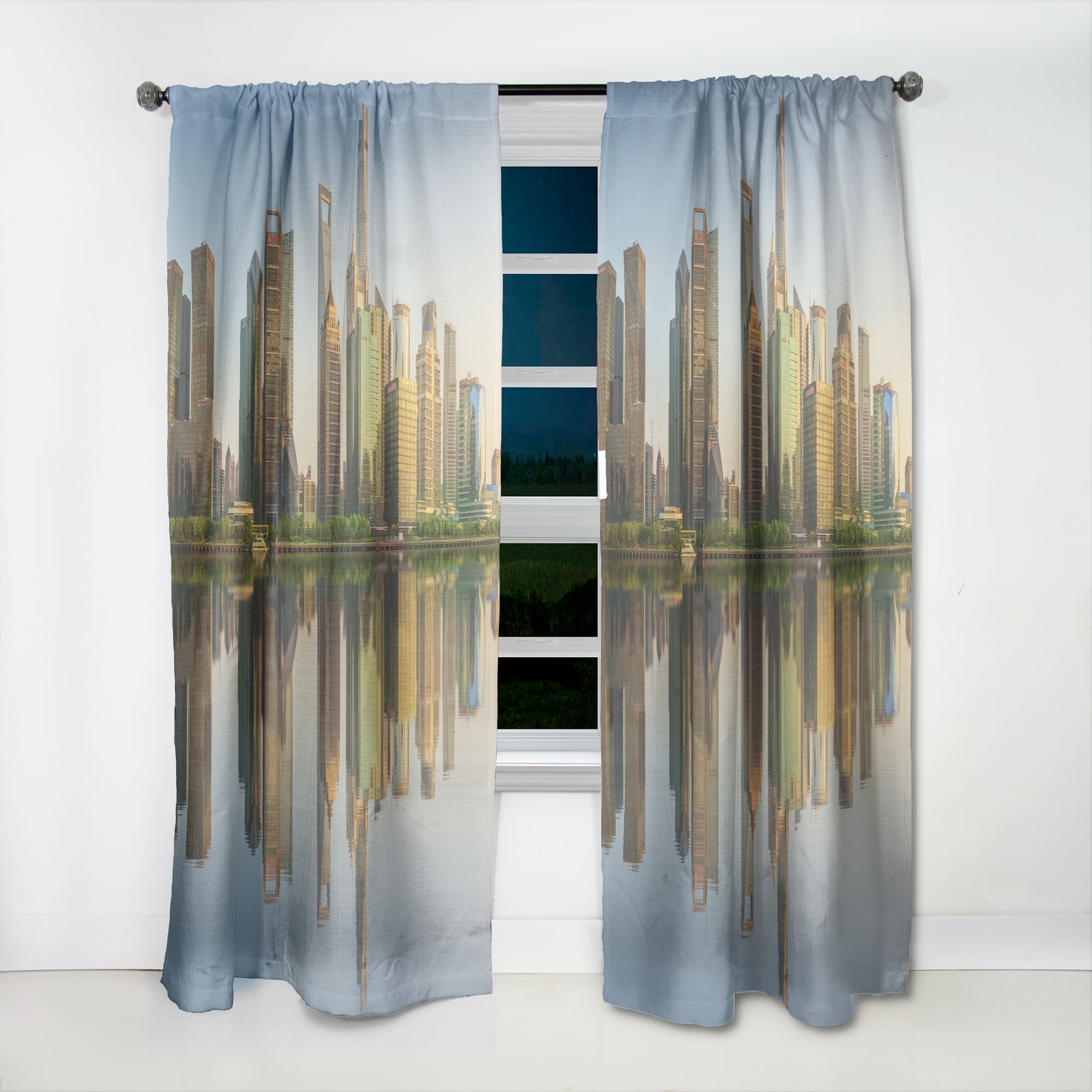 Designart 'Shanghai Huangpu River at Sunset' Cityscape Curtain Panel