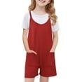 thumbnail image 2 of LNWUY Girls Summer Solid Color Sleeveless Adjustable Strap Short Pants Jumpsuit Casual Fashion Romper with Pockets Red 7 Years, 2 of 8