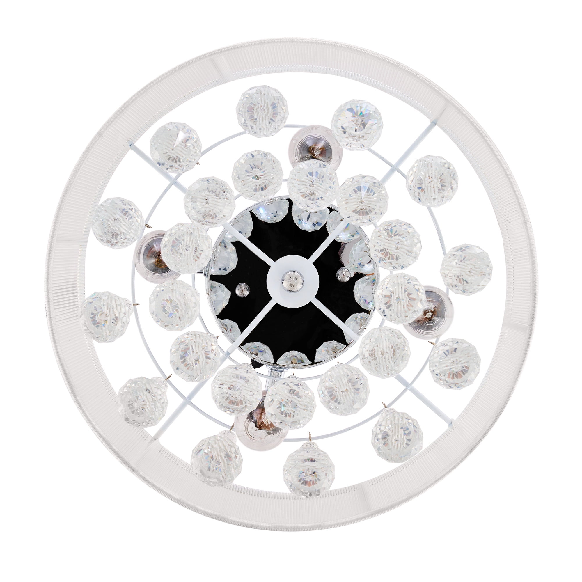 Modern Chandelier for Dining Room Master Bedroom Decor, Crystal Dining Room Light Fixture with K9 Crystal Beads and String Netted Drum Shade, Semi Flush Small Chandelier Ceiling Light