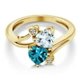thumbnail image 3 of Gem Stone King 18K Yellow Gold Plated Silver Sky Blue Aquamarine London Blue Topaz and White Lab Grown Diamond Ring for Women (1.71 Cttw, Heart Shape 6MM, Gemstone March Birthstone, Size 7), 3 of 6
