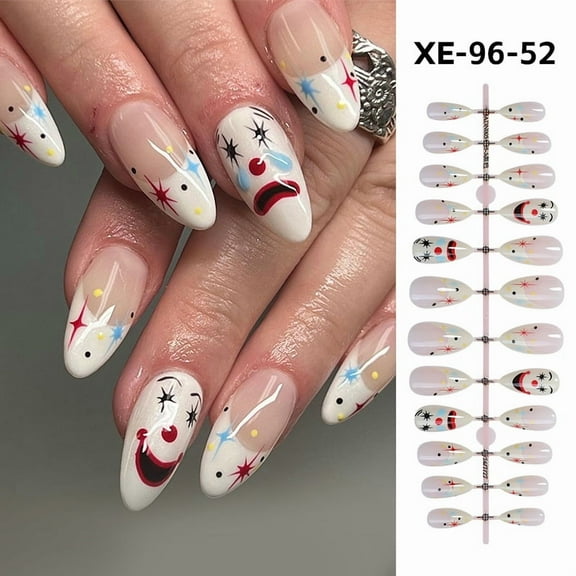 Joker Mask Transfer False Nails - Almond Wearable Style, Detachable Nail Art Stickers