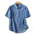 thumbnail image 3 of tarylea Jean Button Down Shirts for Women with Pocket Short Sleeve Loose Fitted Business Casual Summer Tops, 3 of 8