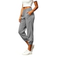 thumbnail image 3 of Guluxicc Women's Linen Gym Pants with Pockets Elastic High Waist Athletic Trousers for Everyday Workout Running, 3 of 7