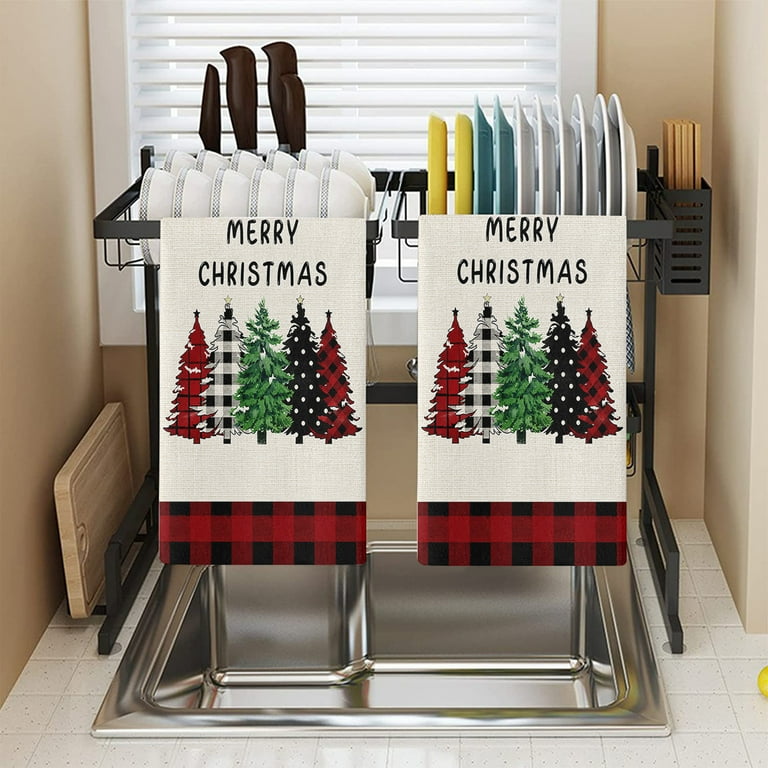 D-GROEE Christmas Microfiber Kitchen Towels Oversized Embroidered Xmas  Decorative Dish Towels 60cm x 40cm for Winter Holiday Kitchen Drying  Cooking 