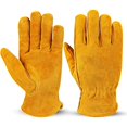 thumbnail image 1 of wonima02 Leather Work Gloves Flex Grip Tough Cowhide Gardening Glove for Men and Women (Gold With Mesh Lining (1 Pair), X-Large), 1 of 1