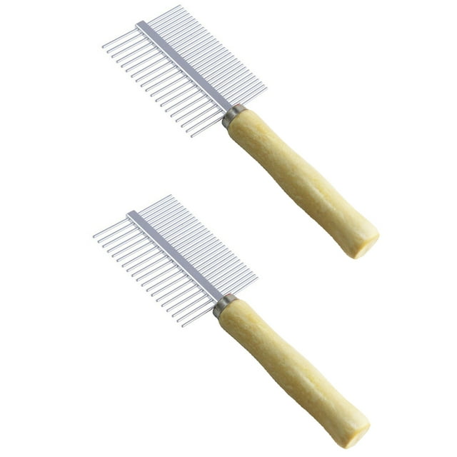 KAKOWELY 2Pcs Stainless Steel and Wood Pet Comb Natural Durable Fine Teeth Grooming Tool for Pets