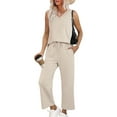 thumbnail image 3 of Two Piece Sets for Women Summer Outfits Lounge Sets Mock Neck Tops Wide Leg Crop Pants Vacation Travel Outfits L, 3 of 8