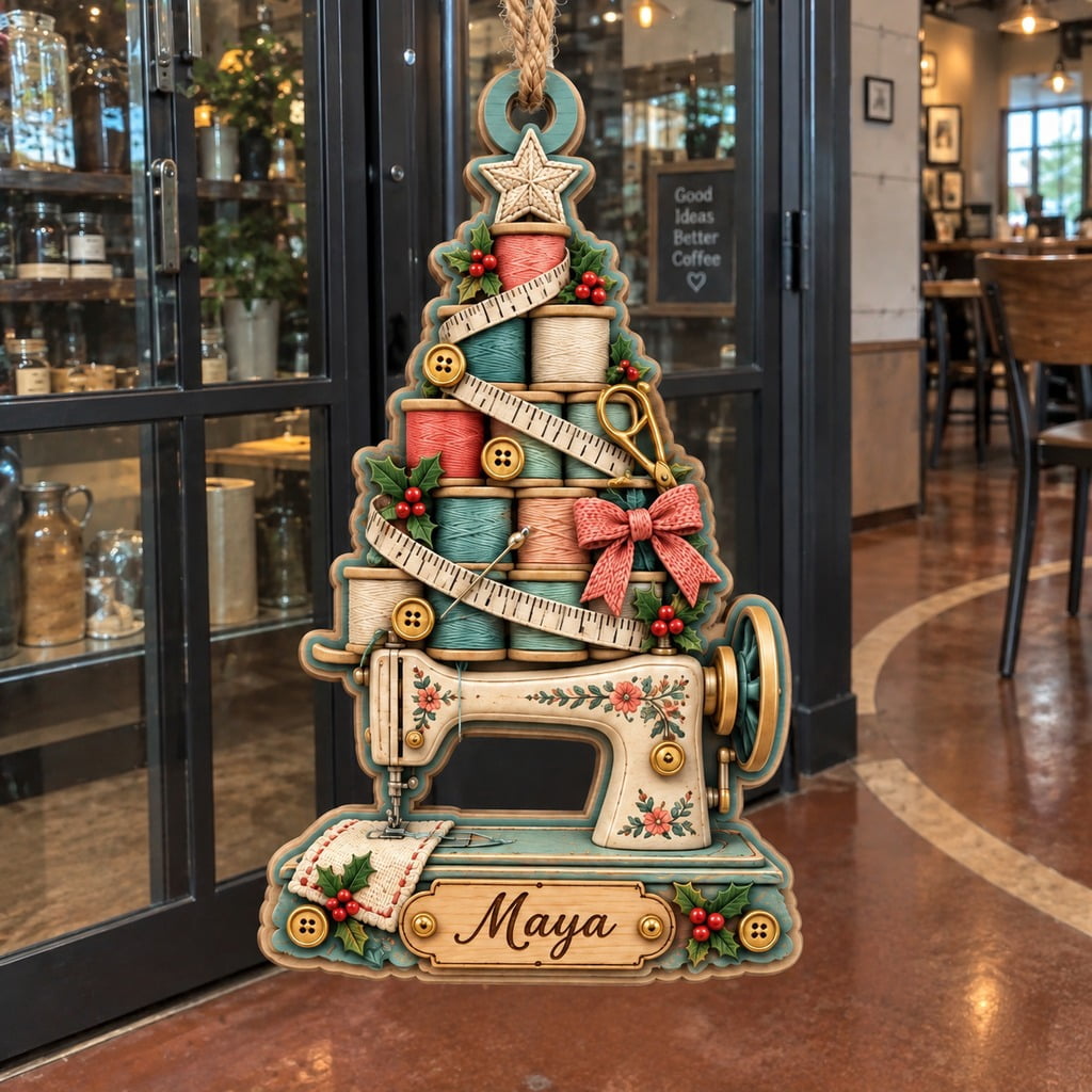 Personalized Sewing Christmas Tree Thread Spools Wooden Ornament ...