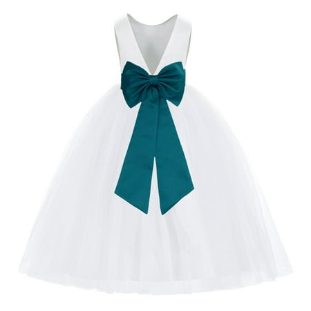 

White V-Back Satin Special Occasion Dresses for Toddler Girls 219T