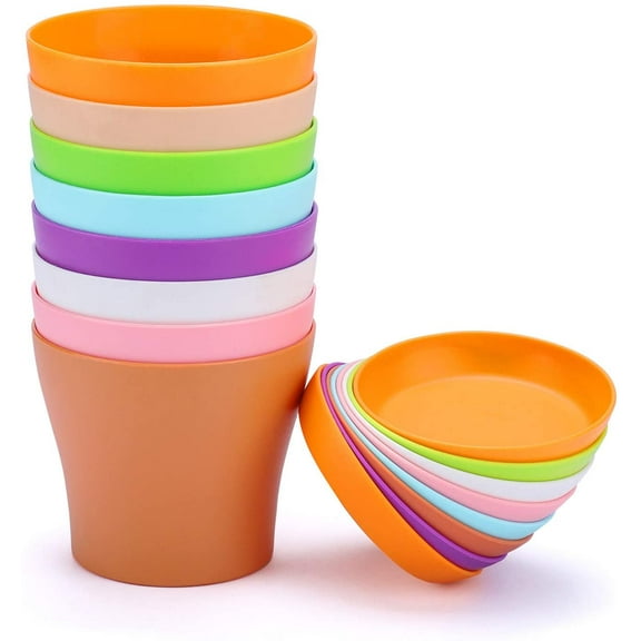Happon 8 Pcs 4" Plastic Plants Nursery Pots Reusable Plant Seeding Nursery Pot ，Colorful Flower Plant Container Seed Starting Pots with Pallet, Random Color