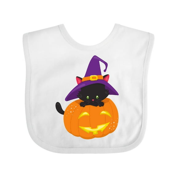 Inktastic Halloween Cat, Black Cat, Witch Hat, Pumpkin Boys or Girls Baby Bib