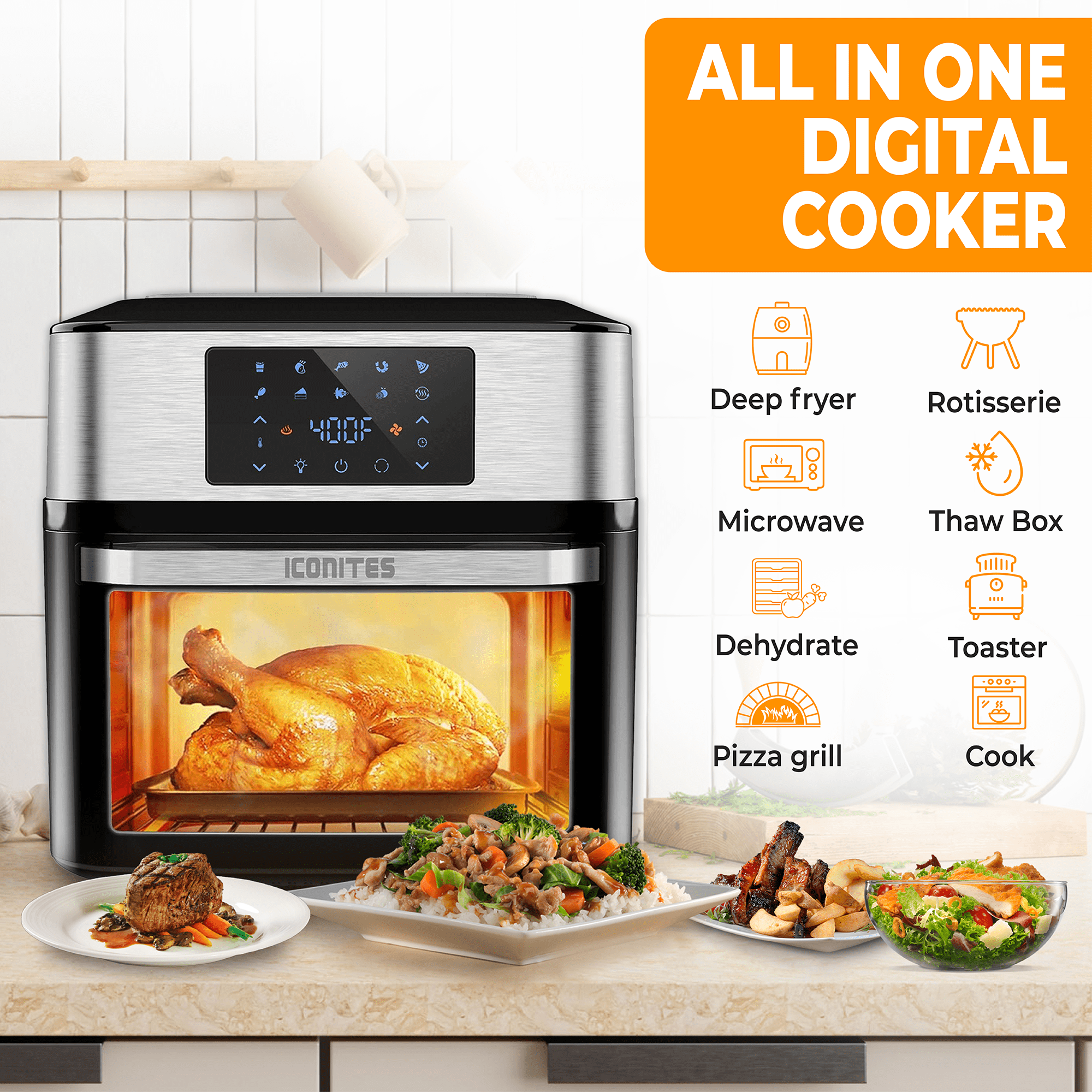 Iconites 10-in-1 Air Fryer Oven, 20 Quart Airfryer Toaster Oven , 1800W  Toaster Oven Air Fryer Combo