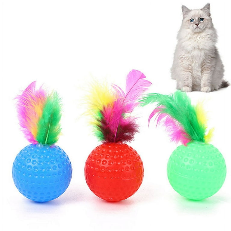 Cat Feather Ball Plastic Training Funny Kitten Ball Toy Cat Golf Ball with Bell