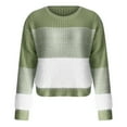 thumbnail image 4 of Herrnalise Women's Knitted Crop Tops Casual Solid Color Splicing Line Round Neck Long Sleeve Sweater Tops Blouse Pullover Jumper Sweaters, 4 of 5