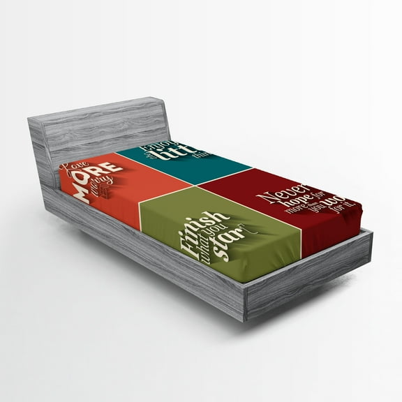 Ambesonne Saying Fitted Sheet, Love More Worry Less, Twin Size, Multicolor