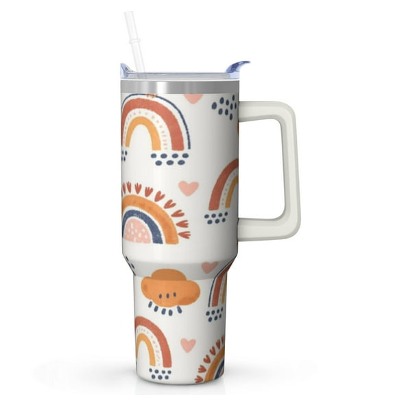 Rainbow Cartoon Colors Stainless Steel Tumbler with Handle Straw Lid Colorful Insulated Travel Mug Coffee Cup Cute Gift for Men Women