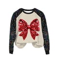 thumbnail image 1 of Pisexur Sweatshirts de Noël pour Femmes Mode Vacances Nœud Rouge Graphique Pull Xmas Tops Décontracté Manches Longues Col Rond Chandails en Molleton Amples Confortables Automne Chandails en Molleton pour Femmes, 1 of 3
