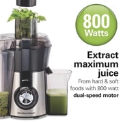 Hamilton Beach Easy Clean Juicer Machine for Fruits and Vegetables with Easy Sweep Cleaning Tool & Extra Large Chute, Extractor de Jugos, Black & Stainless
