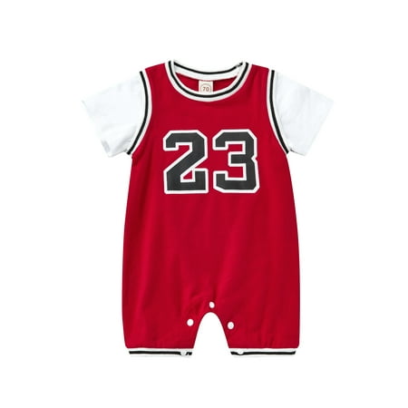 

Frobukio Newborn Baby Boys Clothes Set Short Sleeve Romper Crewneck Jumpsuit Summer Bodysuit for Basketball Love Red 12-18 Months
