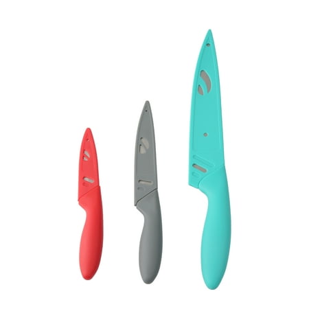 Mainstays 3 Piece Stainless Steel Color Knife Set with Ergonomic Handles