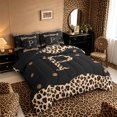 thumbnail image 2 of Meiyoeat Stylish Leopard Letter P Bedding Comforter Set 7-Piece for Women Adults, Modern Polka Dot King Bedding Sets, Black Beige Brown,Black Reversible, 2 of 6