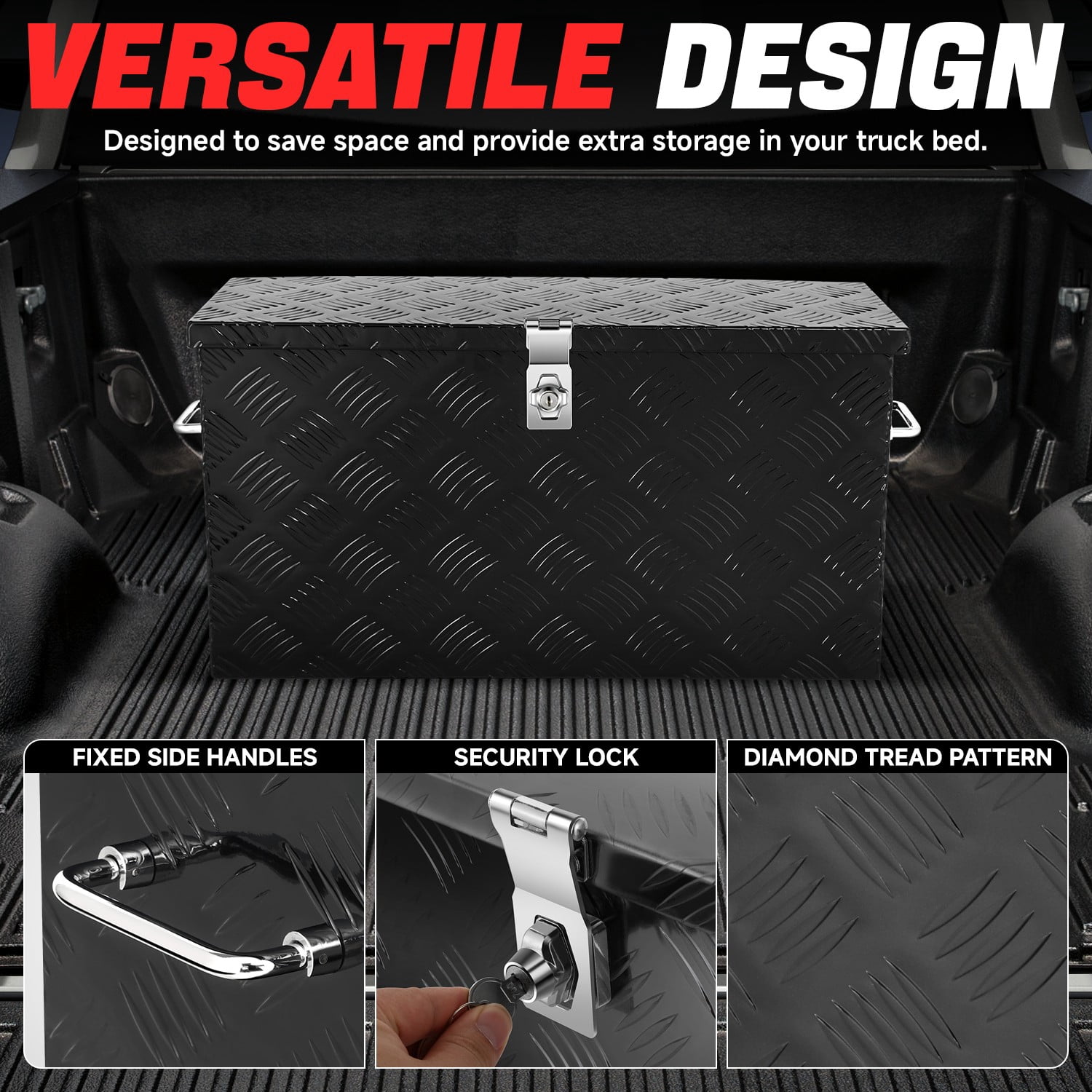 DNA Motoring 27.2"x9.4"x12.6" Aluminum Pickup Truck Trailer Trunk Bed Tool Storage Box w/ Handle Black