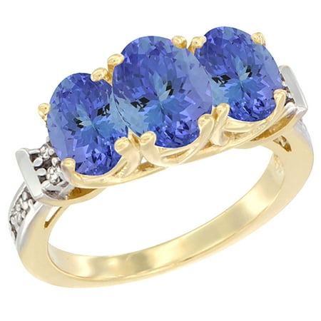 - 14K Yellow Gold Natural Tanzanite Ring 3-Stone Oval Diamond Accent, size 5
