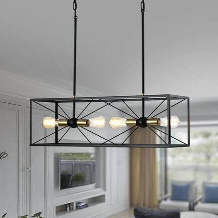 Judith 32 in. 4-Light Indoor Matte Black and Gold Finish Chandelier with Light Kit